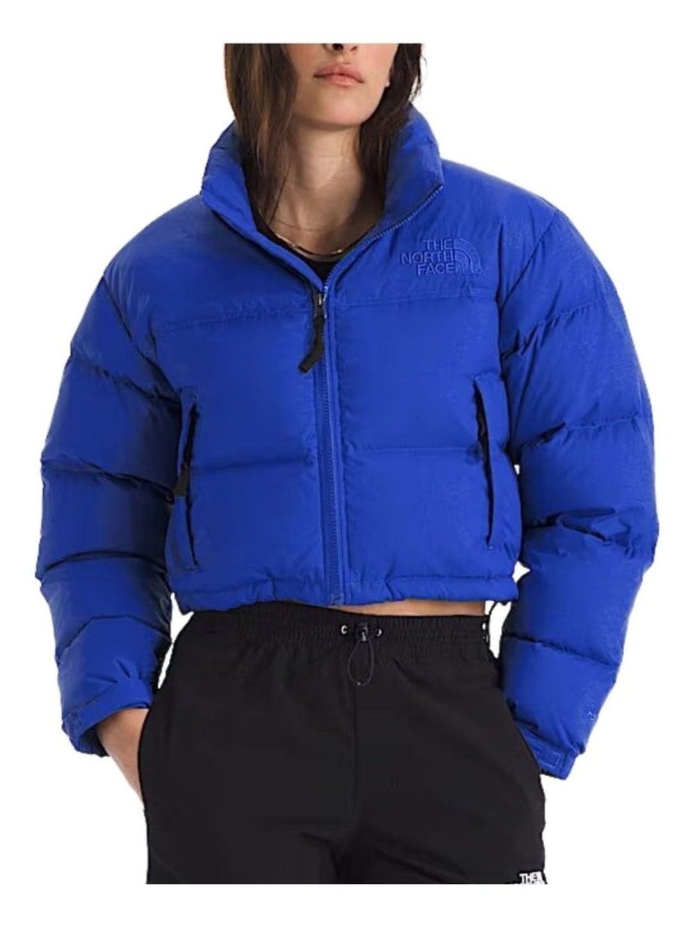 The North Face Women's Nuptse Short DTM Blue Cropped Puffer Jacket